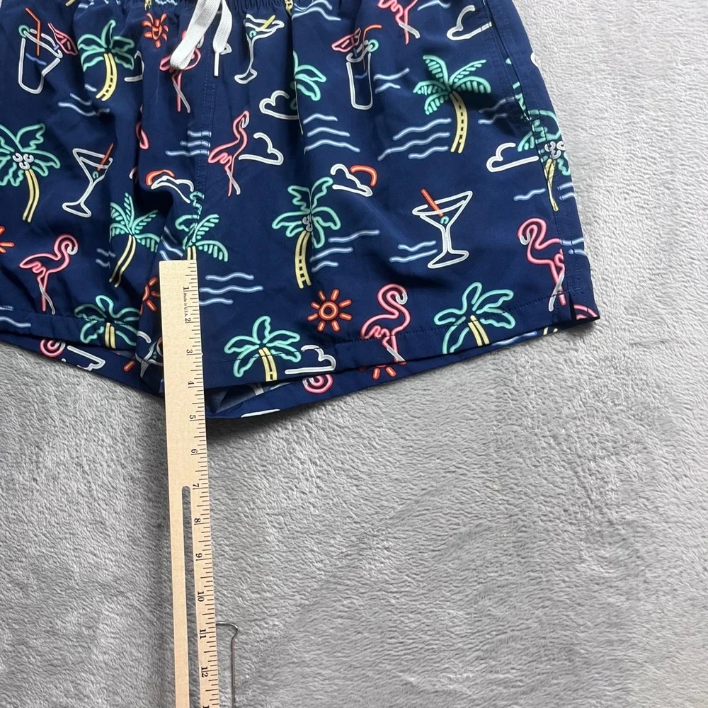 Chubbies Mens XL Swim Trunks Navy Neon Flamingo Palm Tree 4 Inch Inseam Shorts